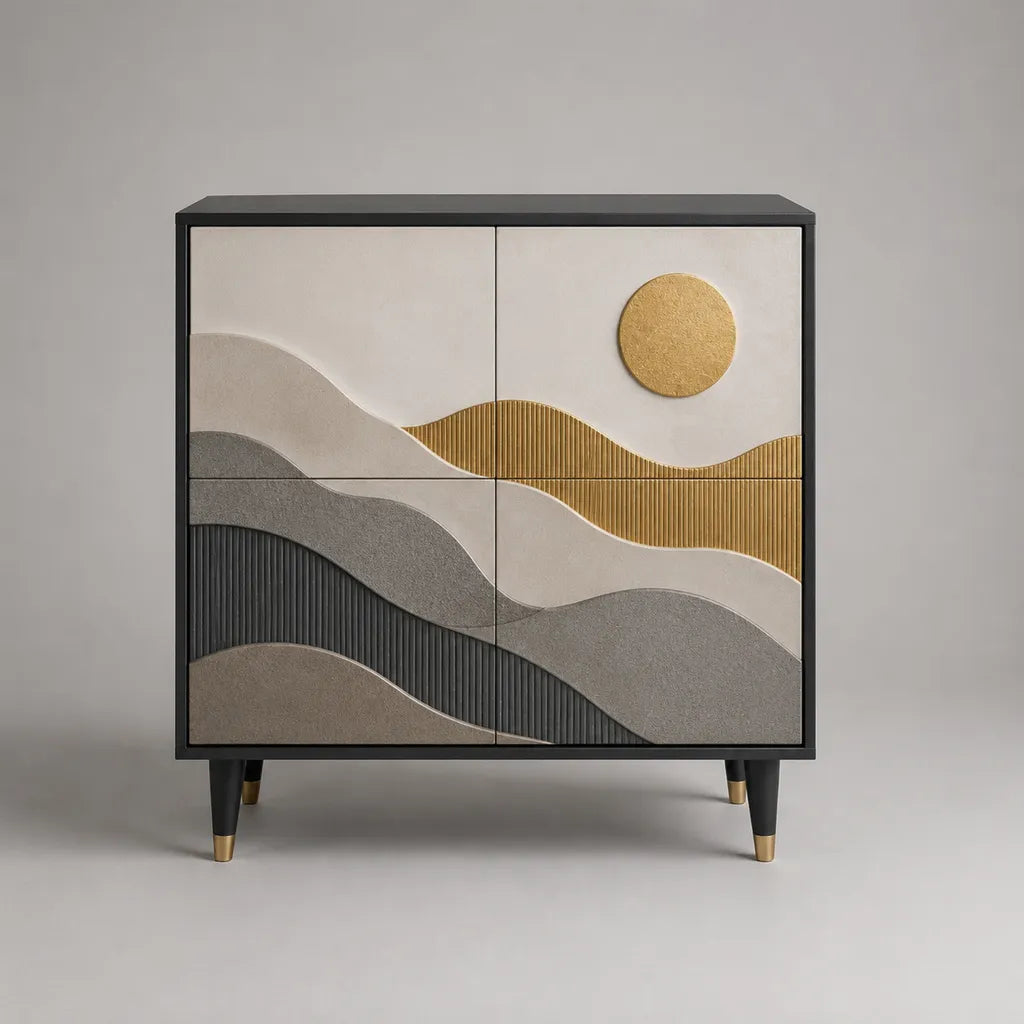 Credo rettangolare alto con 4 porte in MDF, nero, avorio, grigio, tartaruga e oro, 80 × 40 × 90 cm
