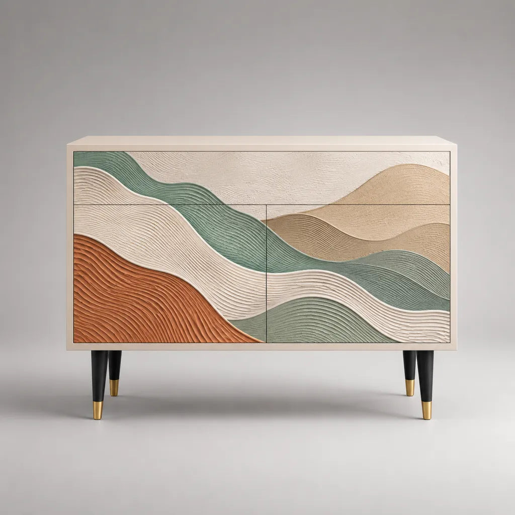Credenza rettangolare in MDF con 2 porte e 1 cassetto, avorio, verde salvia, terracotta e beige, 120 × 40 × 88 cm