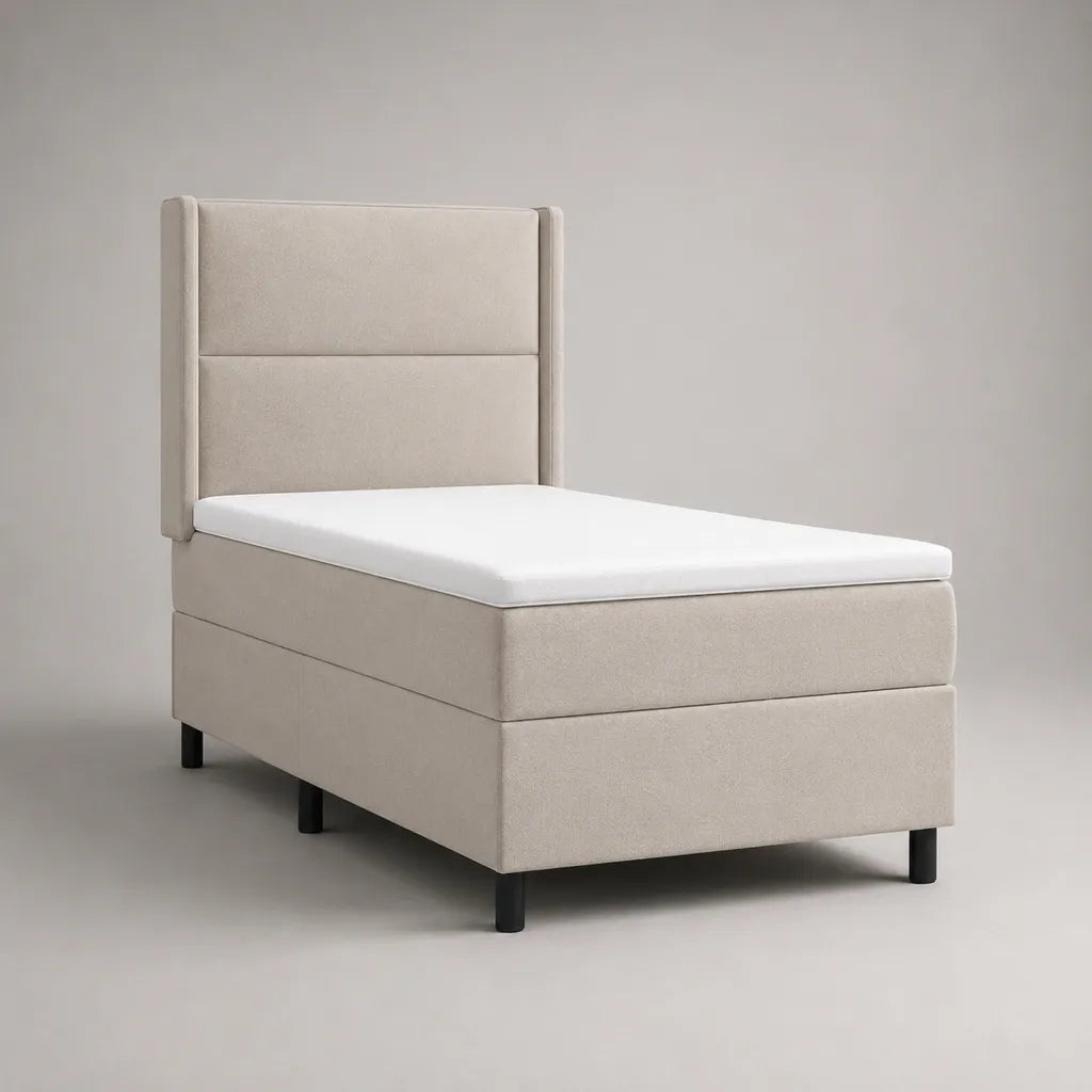 Portaletto singolo 90 × 200 cm in poliestere beige chiaro con testata, materasso e materasso