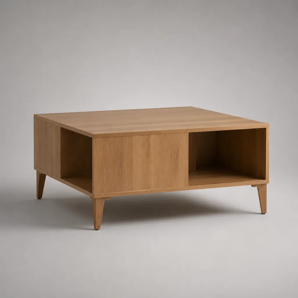 Tavolo basso rettangolare in rovere naturale MDF placcato con stoccaggio, 100 × 60 × 45 cm