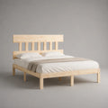 Letto matrimoniale rettangolare in pino massiccio chiaro beige con testa da letto, letto 180 × 200 cm