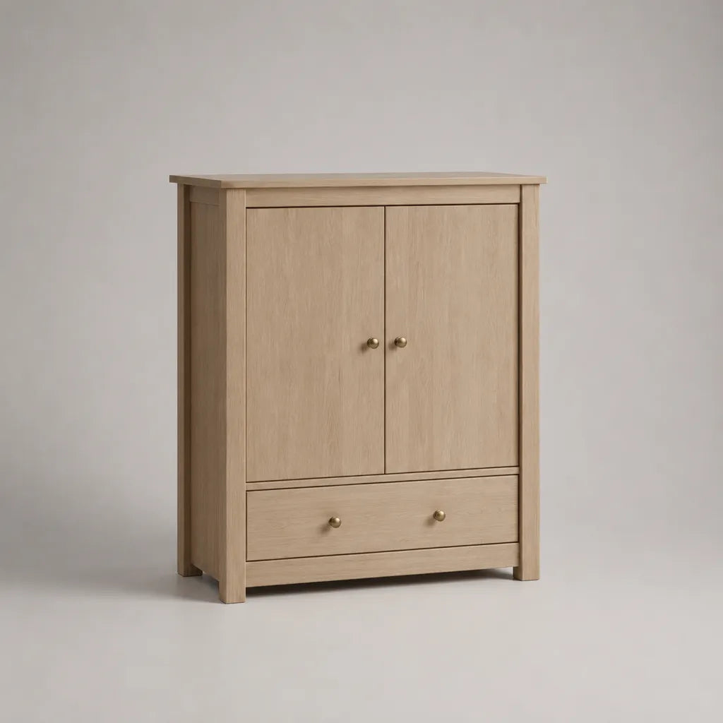 Elevata credibilità rettangolare in rovere impiallacciato MDF con 2 porte e 1 cassetto, 90 × 40 × 120 cm, rovere naturale