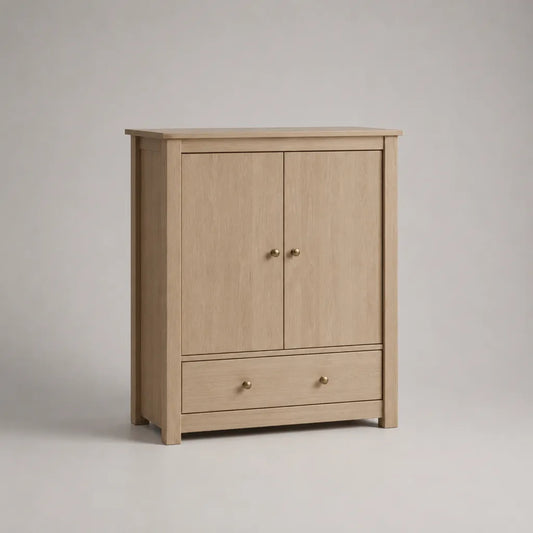 Elevata credibilità rettangolare in rovere impiallacciato MDF con 2 porte e 1 cassetto, 90 × 40 × 120 cm, rovere naturale