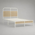 Letto matrimoniale 160 × 200 cm con telaio in acciaio bianco e pannelli in rovere leggero MDF, 208 × 166 × 110 cm
