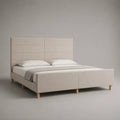 Letto matrimoniale imbottito in poliestere beige con letto con latte, letto 160 × 200 cm, dimensioni 170 × 215 × 120 cm