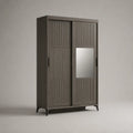 Armadio in legno con 2 porte scorrevoli con specchio, rovere grigio, 120 × 55 × 190 cm