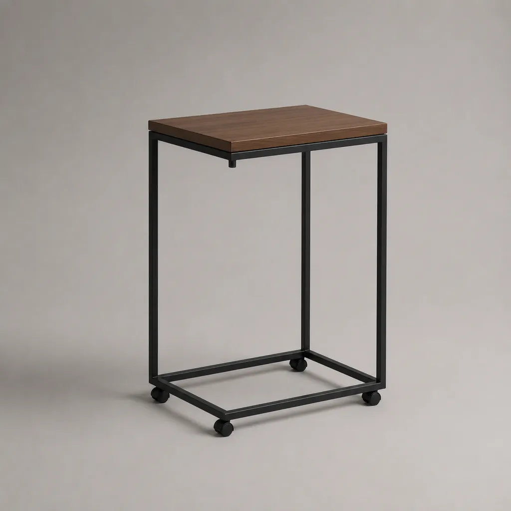Tavolo laminato rettangolare in acciaio e pannello MDF, marrone noce e nero, 45 × 40 × 62 cm