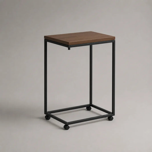 Tavolo laminato rettangolare in acciaio e pannello MDF, marrone noce e nero, 45 × 40 × 62 cm