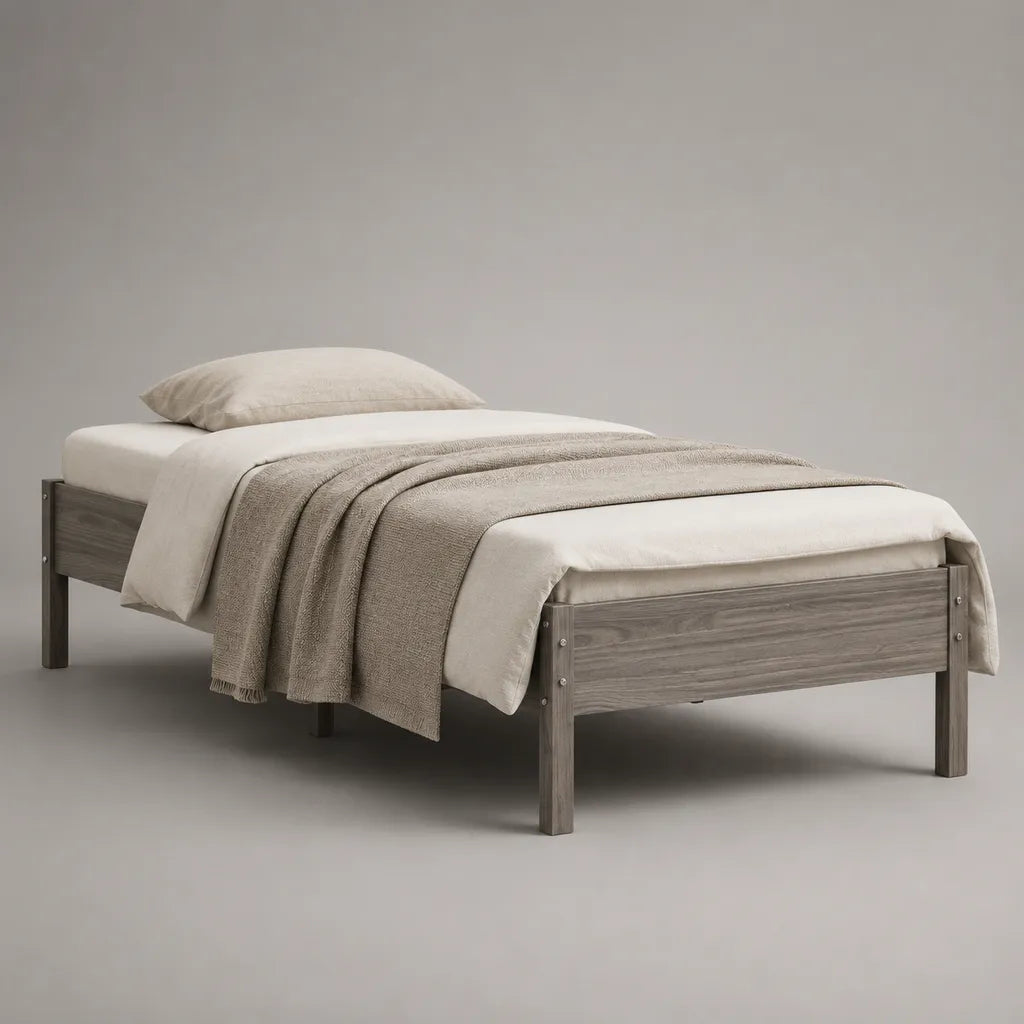 Cornice letto in legno grigio con letto con latte, letto 90 × 200 cm, dimensioni 206 × 96 × 60 cm