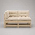 Divano modulare a 2 posti, set di 2 moduli in pino massiccio con cuscini beige, 160 × 80 × 85 cm