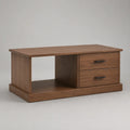 MDF tavolino basso rettangolare in noce marrone con 2 cassetti e nicchia, 100 × 50 × 45 cm