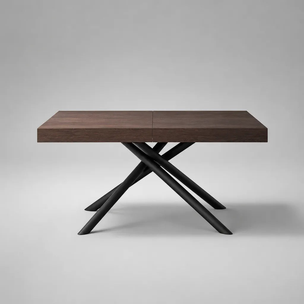Tavolo da pranzo rettangolare in noce impiallacciato MDF e acciaio nero, 160 × 90 × 76 cm