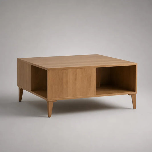 Tavolo basso rettangolare in rovere naturale MDF placcato con stoccaggio, 100 × 60 × 45 cm