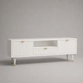 Armadio TV MDF bianco e dorato, 2 porte, 1 cassetto e 1 nicchia, 160 × 40 × 65 cm