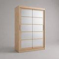 Armadio in legno con 2 porte scorrevoli con specchi, rovere leggero e argento, 120 × 60 × 200 cm