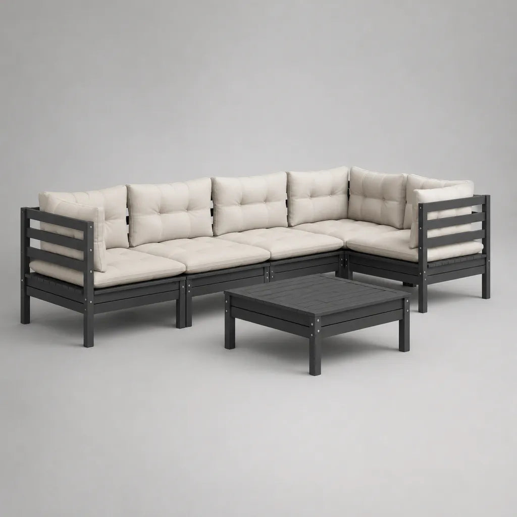 Set da esterno 5 pezzi in legno massello di acacia e tessuto, antracite e crema, 250 × 190 × 75 cm, tavolo 70 × 70 × 35 cm