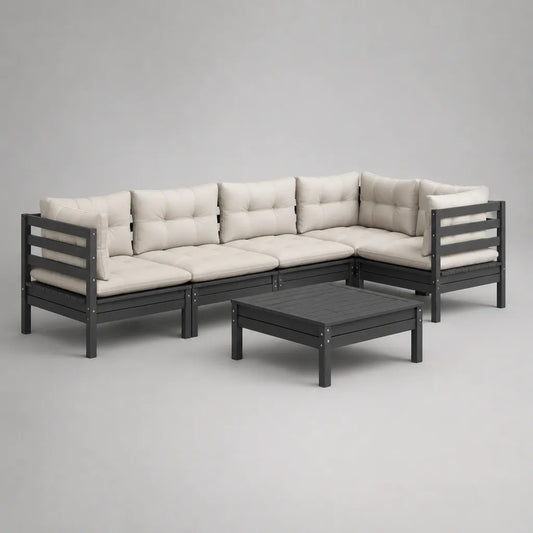 Set da esterno 5 pezzi in legno massello di acacia e tessuto, antracite e crema, 250 × 190 × 75 cm, tavolo 70 × 70 × 35 cm