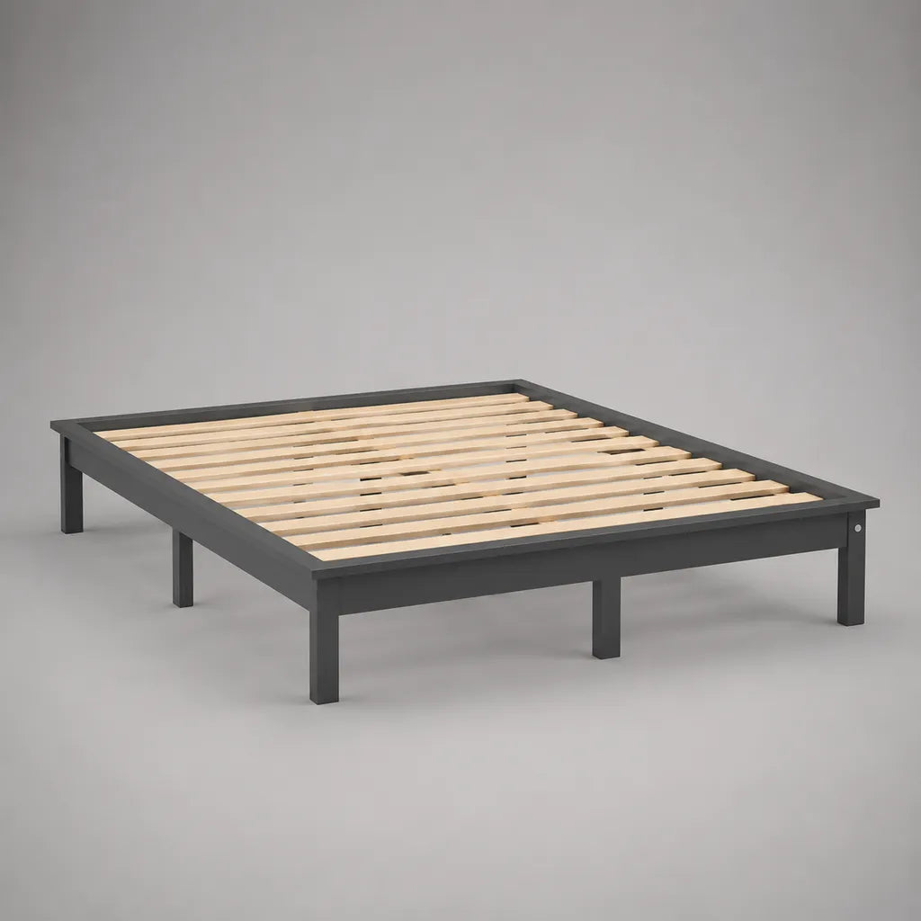 Letto matrimoniale in acciaio con letto con latte in legno, grigio antracite, letto 160 × 200 cm, dimensioni 166 × 206 × 35 cm