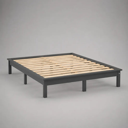 Letto matrimoniale in acciaio con letto con latte in legno, grigio antracite, letto 160 × 200 cm, dimensioni 166 × 206 × 35 cm