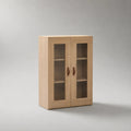 Armadio in legno con 2 porte in vetro, rovere naturale, 90 × 35 × 120 cm