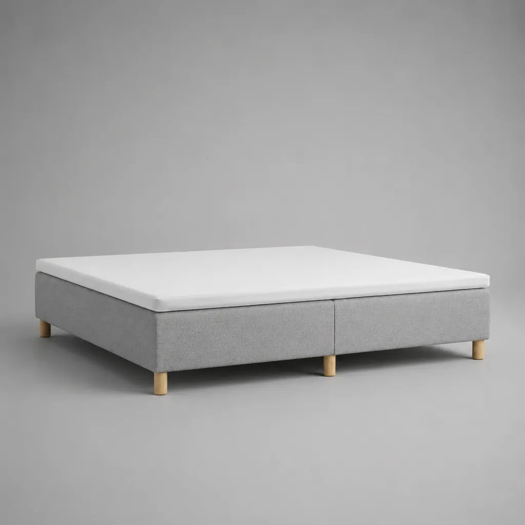 Letto matrimoniale in tessuto con letto imbottito in 2 parti e materasso in schiuma, grigio chiaro, 160 × 200 cm