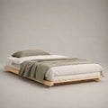 Letto matrimoniale in pino massiccio, legno naturale beige chiaro, per materassi 160 × 200 cm, dimensioni 206 × 166 × 18 cm