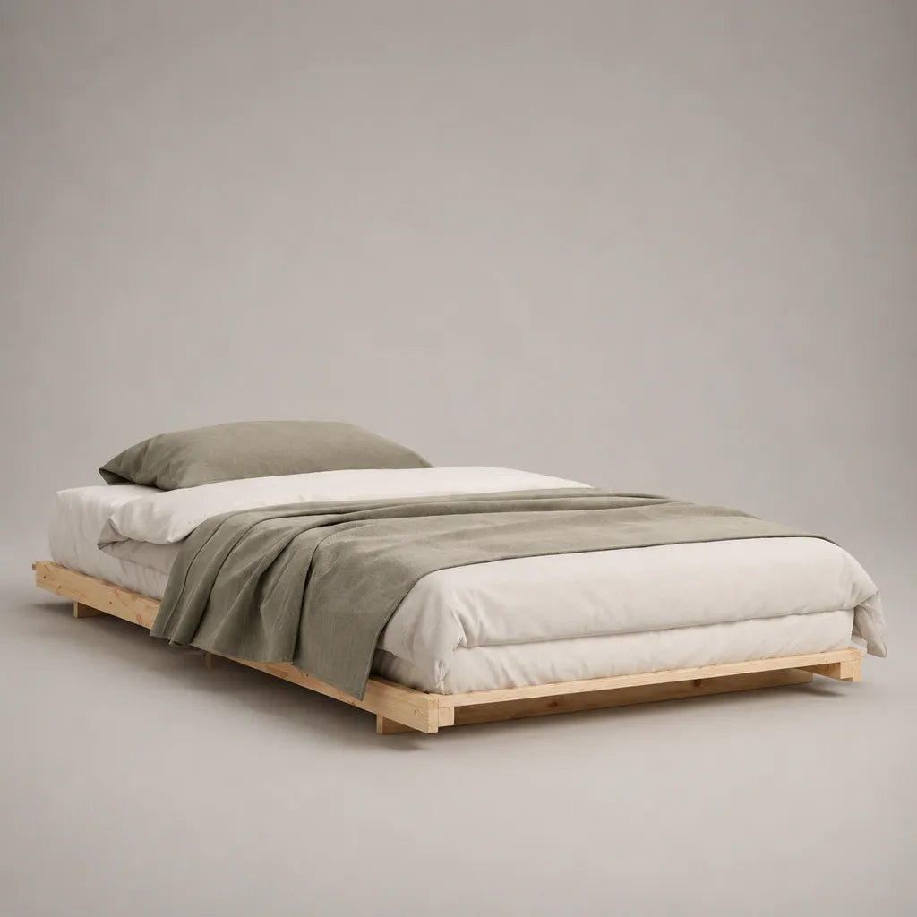 Letto matrimoniale in pino massiccio, legno naturale beige chiaro, per materassi 160 × 200 cm, dimensioni 206 × 166 × 18 cm