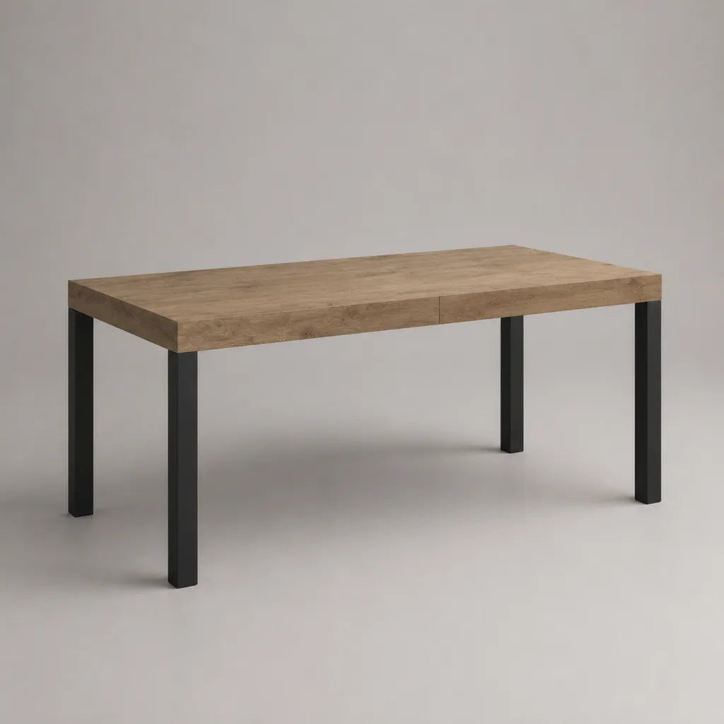 Tavolo da pranzo rettangolare in melamina e agglomerato in acciaio, 160 × 90 × 75 cm, rovere marrone e nero