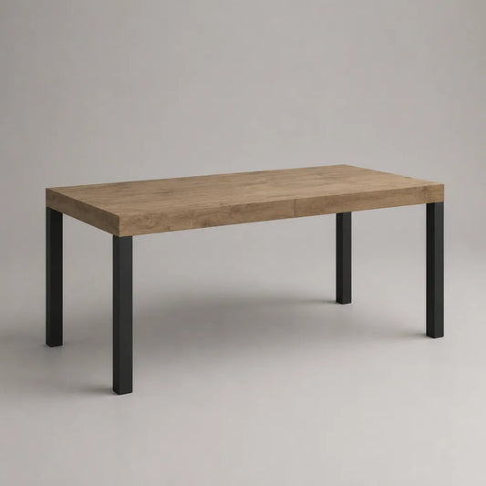Tavolo da pranzo rettangolare in melamina e agglomerato in acciaio, 160 × 90 × 75 cm, rovere marrone e nero