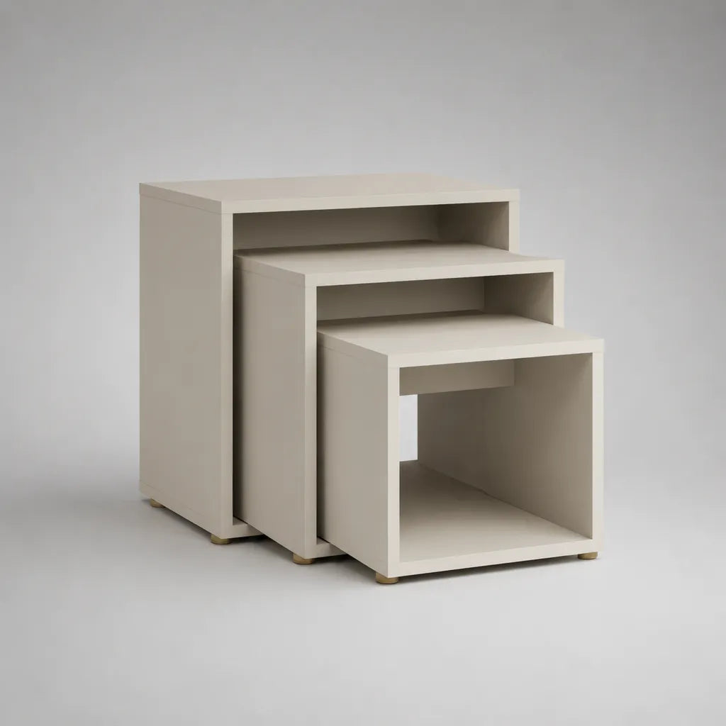 Set di 3 tavolini in avorio bianco rettangolare MDF, 50 × 35 × 60 cm, 43 × 33 × 50 cm e 36 × 31 × 40 cm