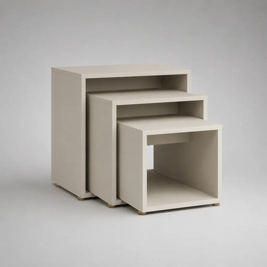 Set di 3 tavolini in avorio bianco rettangolare MDF, 50 × 35 × 60 cm, 43 × 33 × 50 cm e 36 × 31 × 40 cm